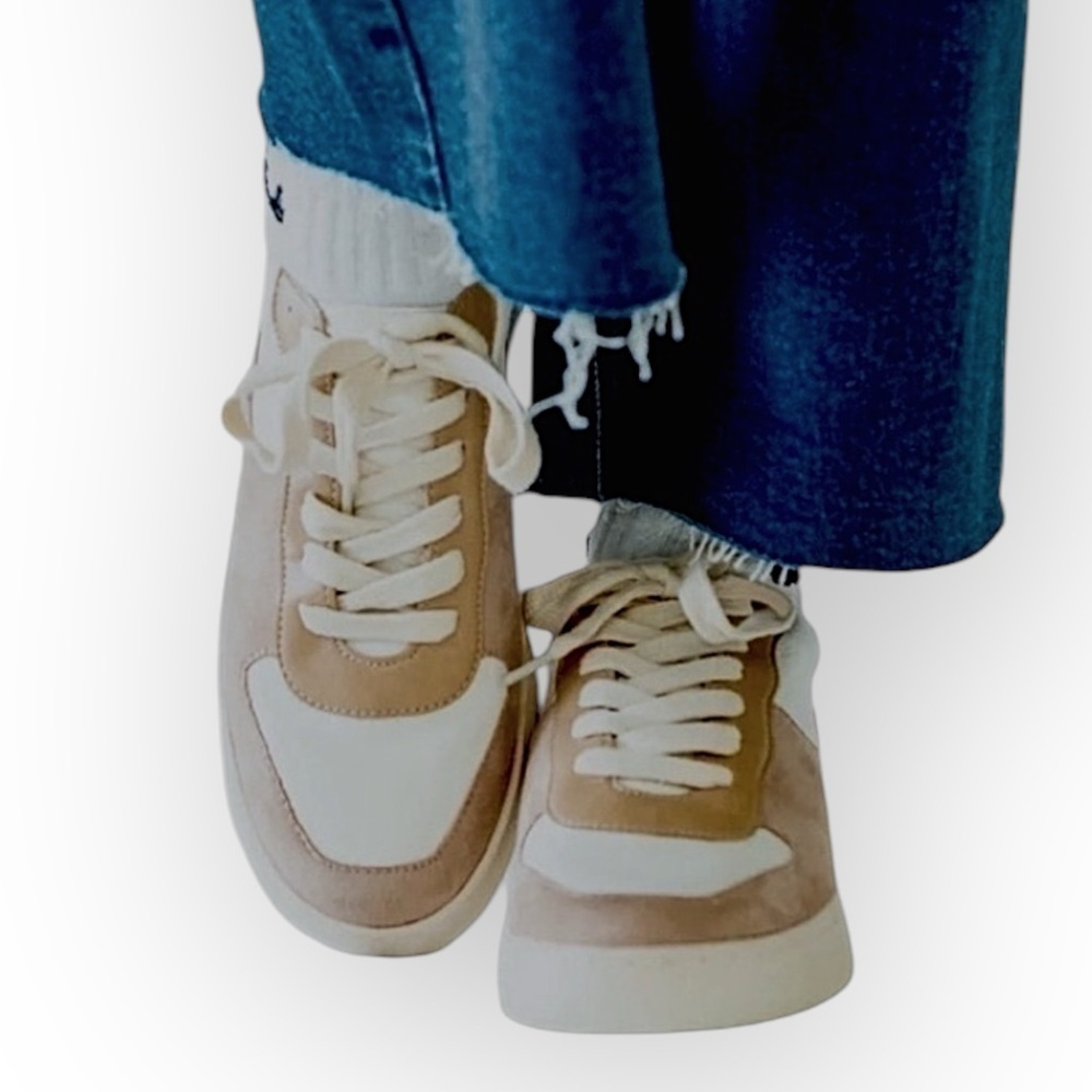 OASIS SOCIETY Tan Suede + White Leather SNEAKERS LILLIAN NUDE TENNIS WOM… - Picture 3 of 12